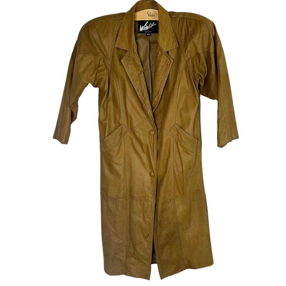 Vintage 80s Brown Leather Trench Coat Winlit Small Petite - Picture 3 of 9